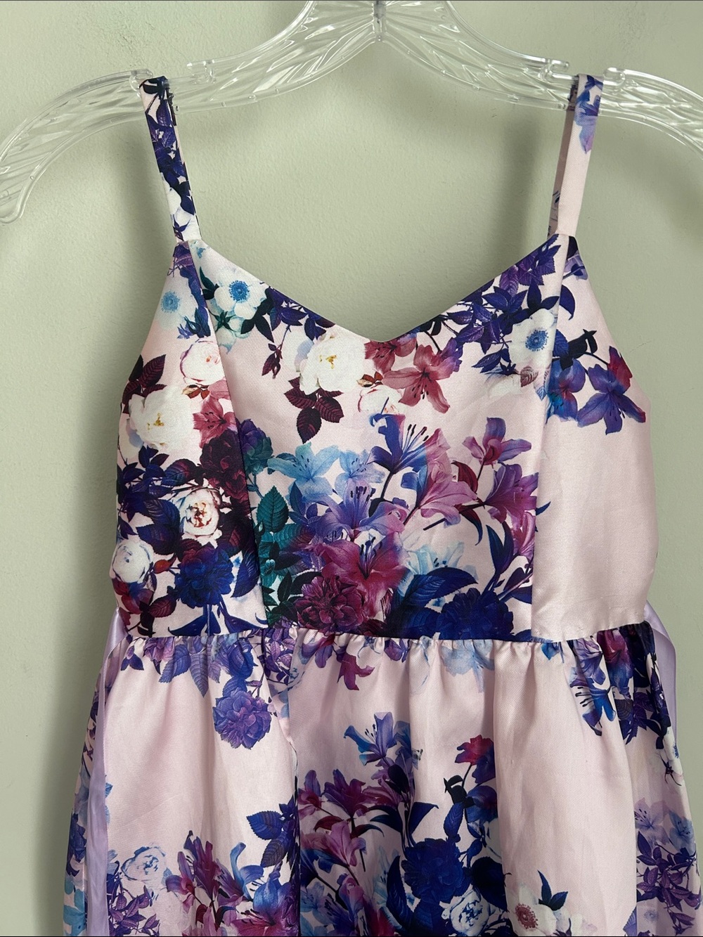 Rare Editions Pink Floral Hi-Low Spaghetti Strap Dress - Picture 4 of 7